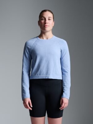 HERE TODAY MELANGE Cropped Long Sleeve Tee Blue Marl