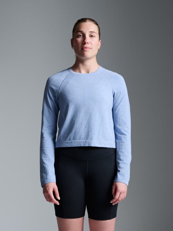 HERE TODAY MELANGE Cropped Long Sleeve Tee Blue Marl